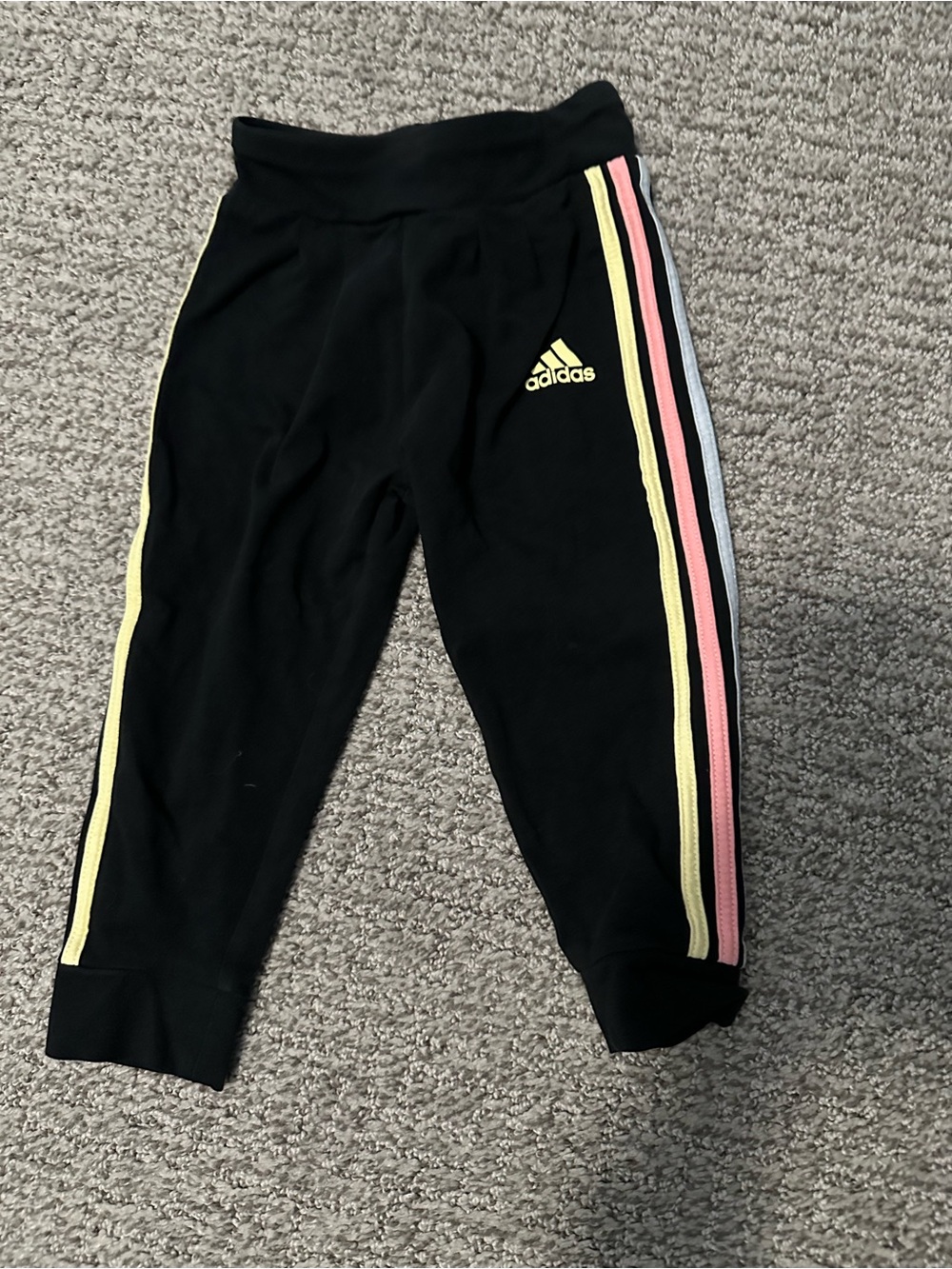 adidas Black Kids Sweatpants with Yellow, Pink & Light Blue Stripes